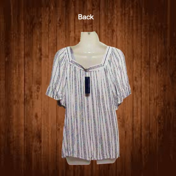 Adrienne Vittadini womens top size XL raglan sleeves white n black stripes nwt - Picture 3 of 15